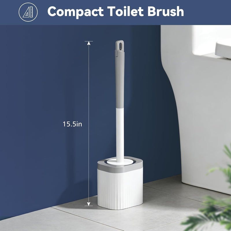 EZKEY Toilet Brushes, 2 Pack Toilet Brush and Holder Set with Nylon Bristles Toilet Bowl Brush Compact Hidden Scrubber Brushes for Bathroom Deep Cleaning, Grey & White - Image 2